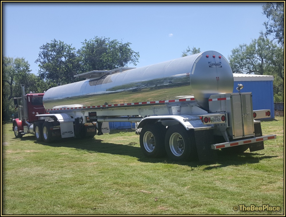 semi tanker truck used to deliver bulk sugar syrup for feeding commercial honey bee colonies